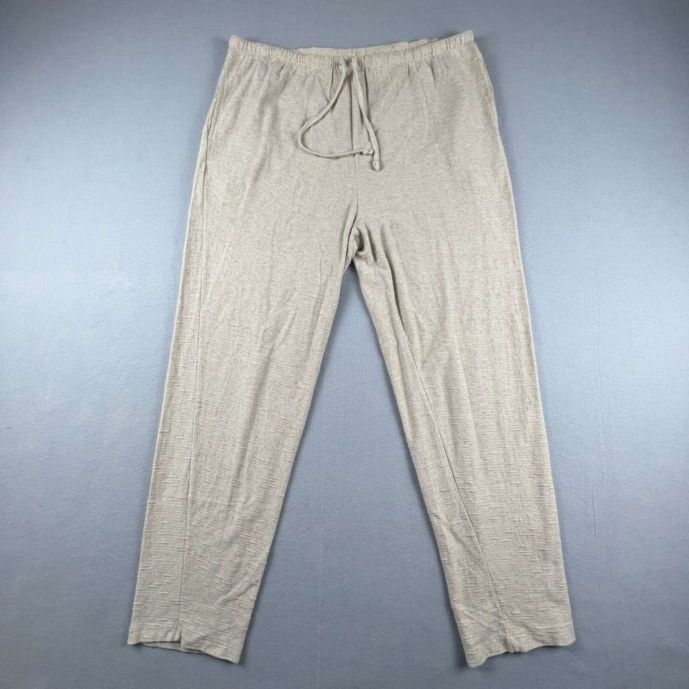 Linen Pants Womens Large Beige Cotton Ramie Drawstring Lounge Casual Summer